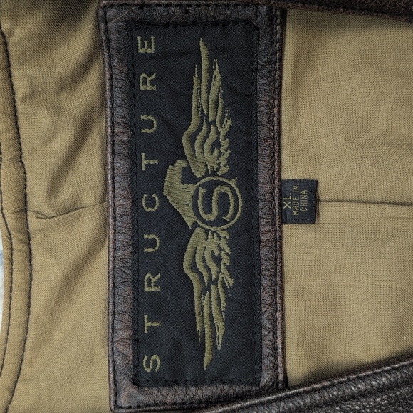 Structure Men’s Genuine Leather Biker Vest XL Brown Zip Pocket Vintage - Picture 2 of 7